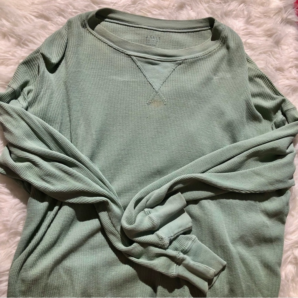 Green brandy Melville thermal long sleeve t shirt tops waffle knit oversized top